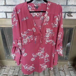 Maroon and Navy Floral Torrid Blouse